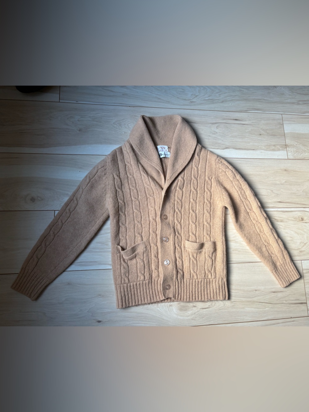 Classic Shawl Collar Cable Knit Cardigan - Tan